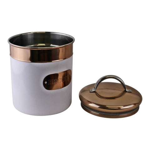 Biscuit Tin, Copper & White Metal Design 14.5 x 20 x 14.5cm