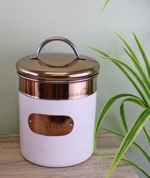 Biscuit Tin, Copper & White Metal Design 14.5 x 20 x 14.5cm