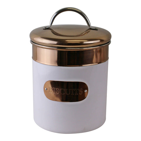 Biscuit Tin, Copper & White Metal Design 14.5 x 20 x 14.5cm