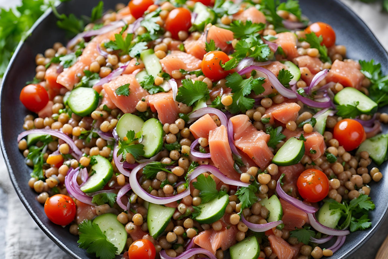 Salade de lentilles au saumon fumé