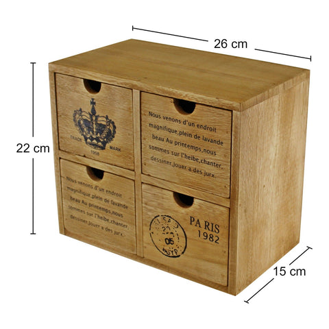 4 Drawer Rustic Storage Unit, Trinket Drawers, 15 x 22 x 26cm