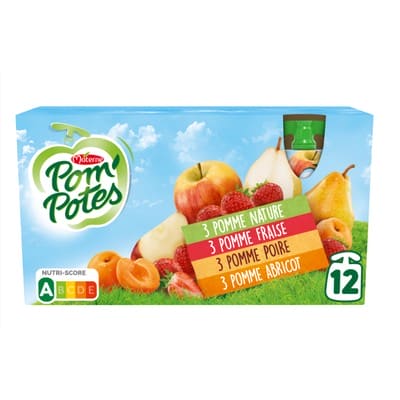 Pom'Potes Gourdes bio pomme fraise poire abricot sans sucres ajoutes 12x90g