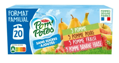 Compotes en gourde multifruits sans sucres ajoutes POM'POTES les 20 gourdes de 90g