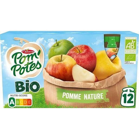 Pom'Potes Gourdes Bio pomme nature sans sucres ajoutes 12x90g freeshipping - Mon Panier Latin