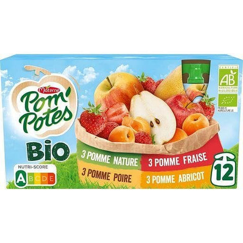 Pom'Potes Gourdes bio pomme fraise poire abricot sans sucres ajoutes 12x90g freeshipping - Mon Panier Latin