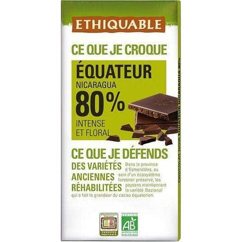 Ethiquable Tablette de chocolat noir bio 80% Equateur grand cru 100g freeshipping - Mon Panier Latin